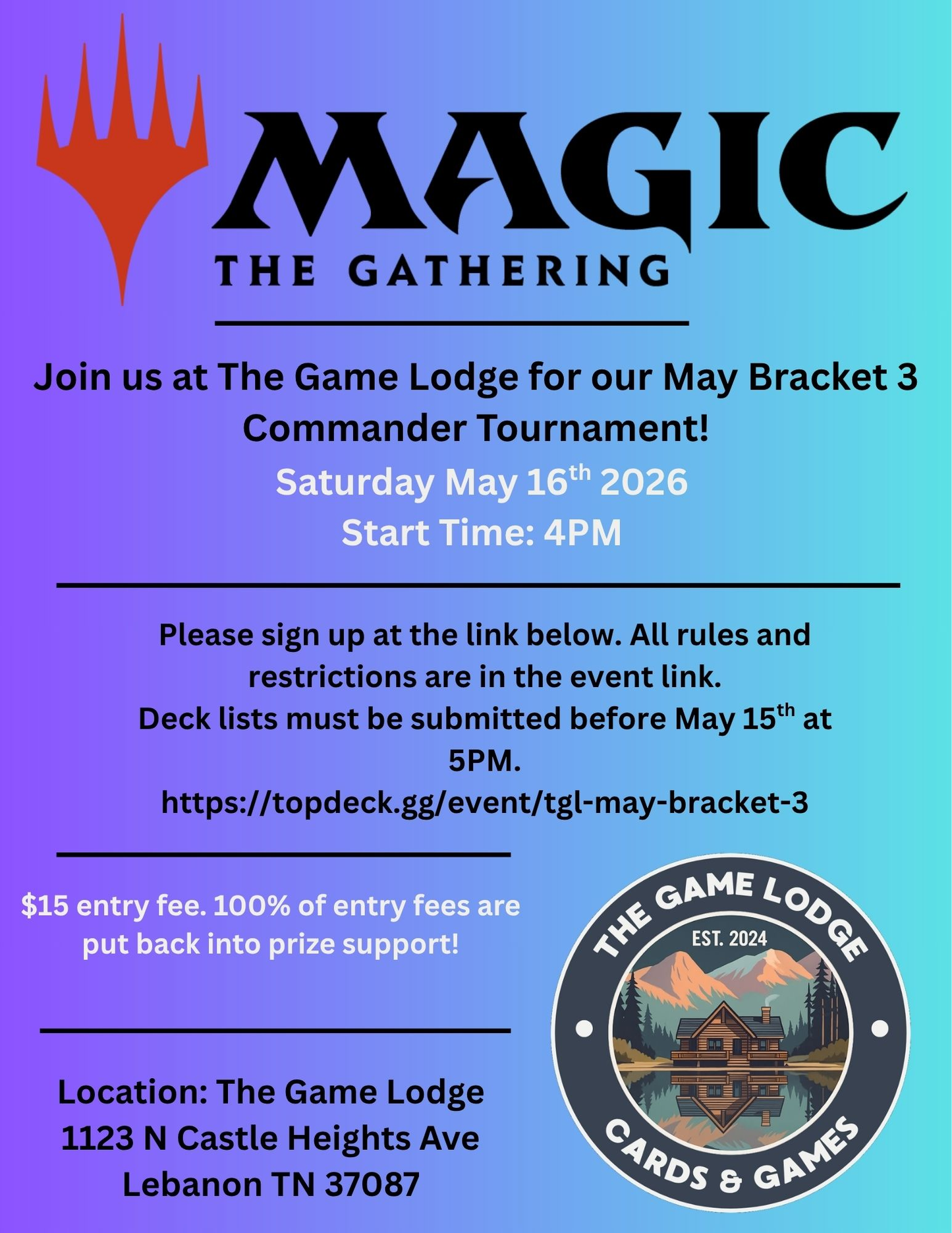 Bracket 3 Commander Tournament Entry Fee