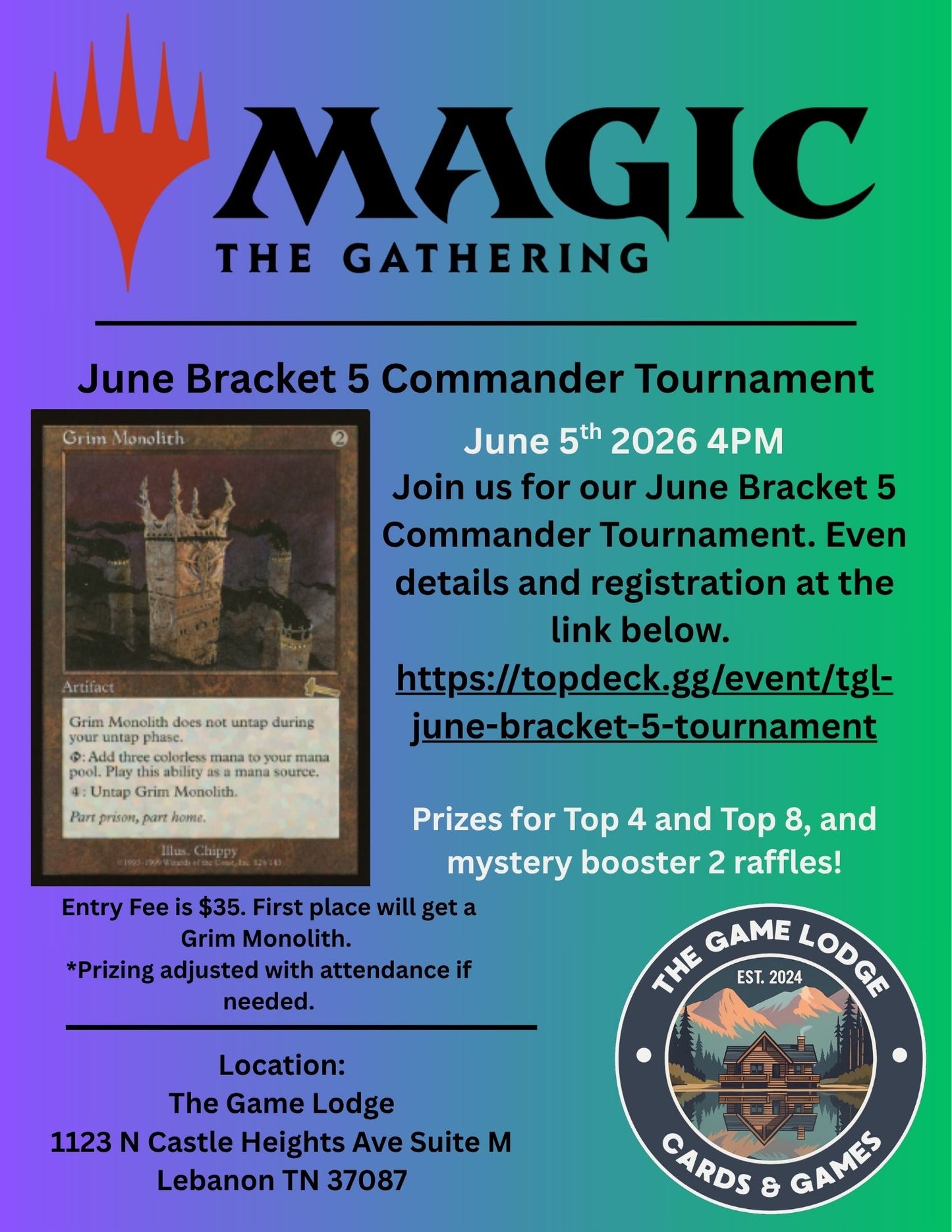 Bracket 5 Commander Tournament Entry Fee